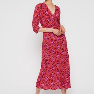 RIXO Pink and Purple Puff Sleeve V-Neck Sundress